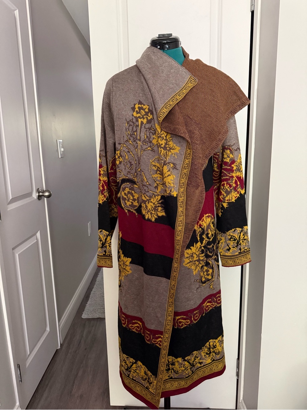 Max sport Long Baroque Floral Duster Open Cardigan Wool Blend Fall Autumn